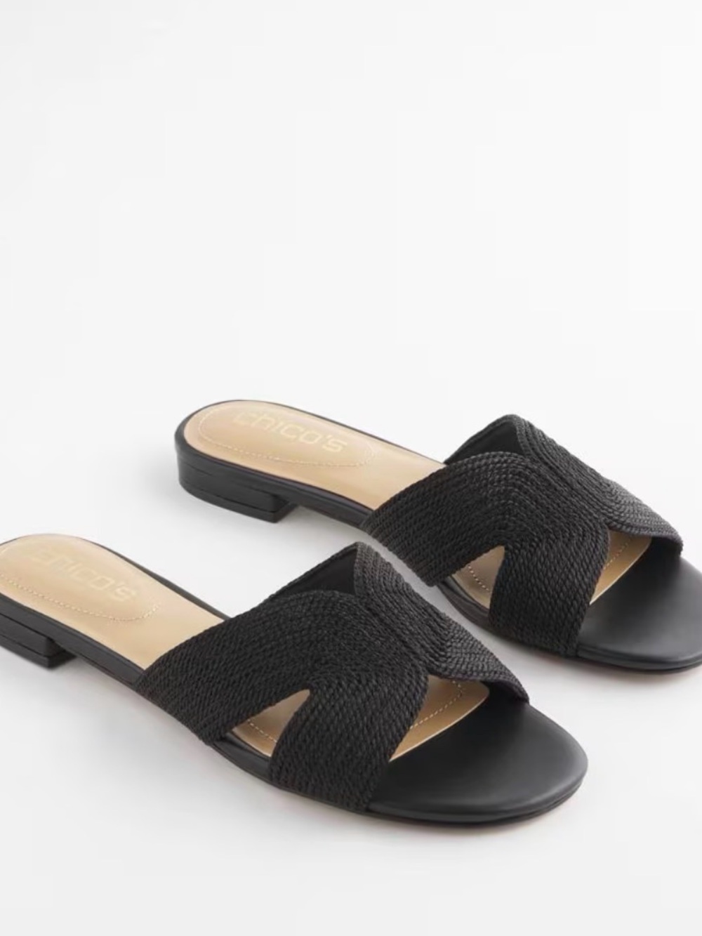 Chico's Palma Slide Sandals Black Woven Knot Flats Minimalist Size 8.5